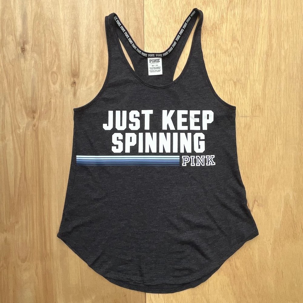 VICTORIA’S SECRET PINK JUST KEEP SPINNING Women’s Heather Gray Tank Top sz XS